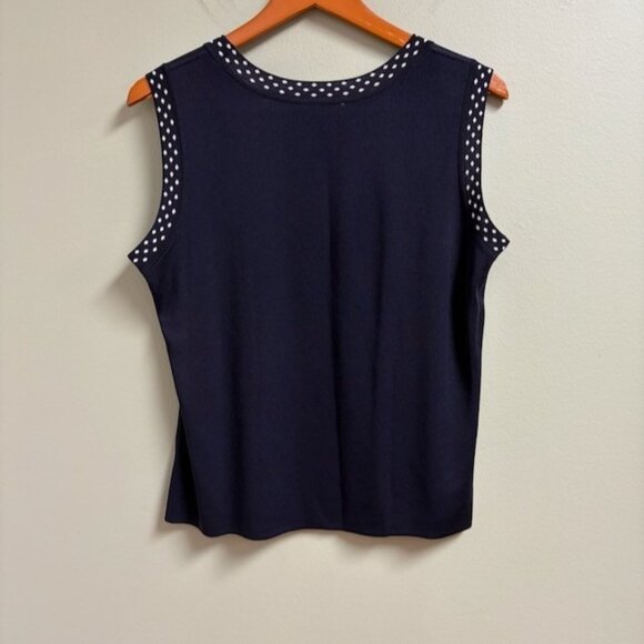 Exclusively Misook Tank Cardigan Set Petite L Quiet Luxury Navy Polka Dot Knit - Picture 5 of 13
